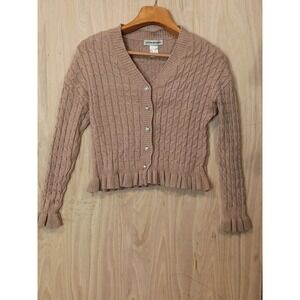 Cotton Emporium Ruffle Hem Knitting Textures A Vintage-Inspired Cardigan Size L.